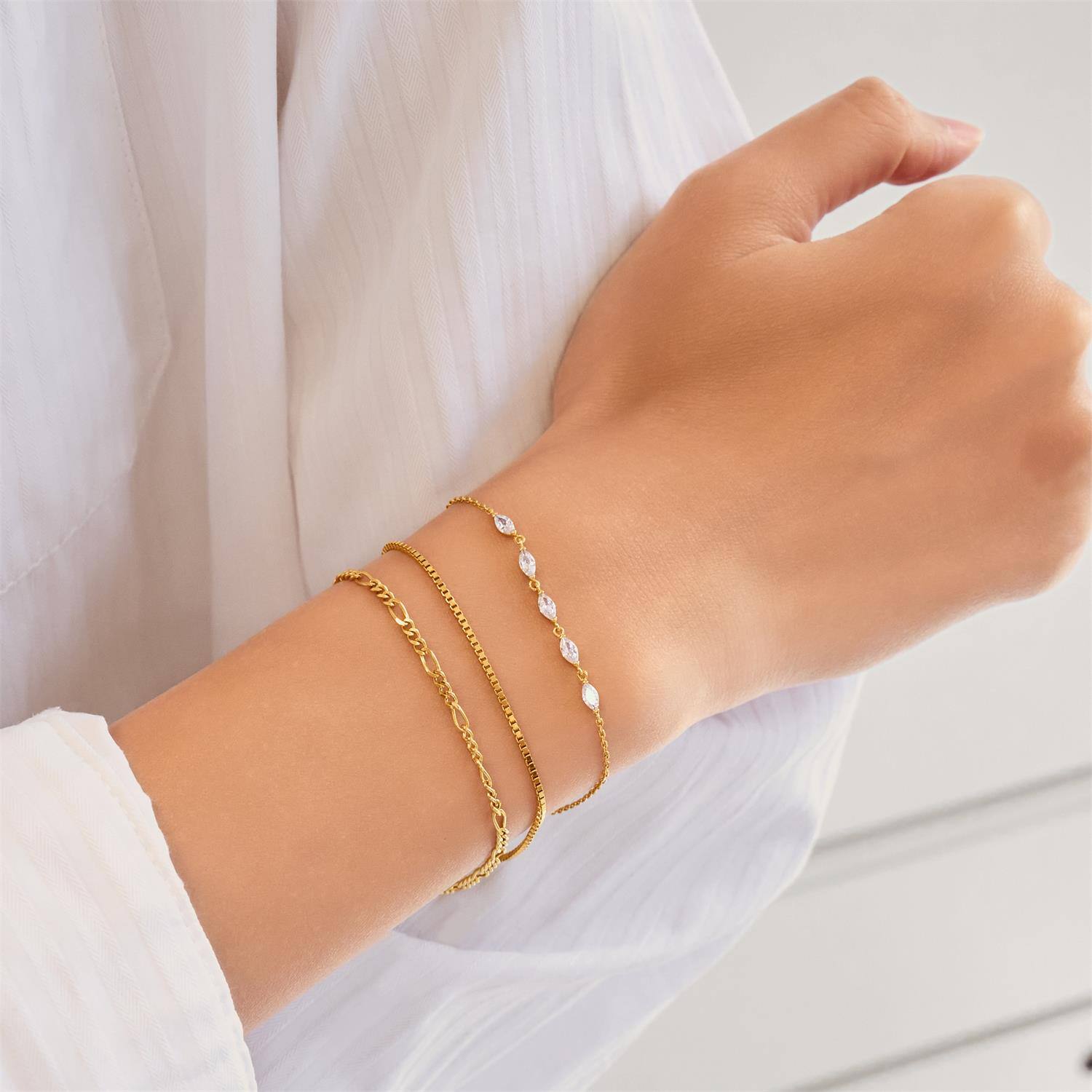  Luna Gaze - Link bracelets - Silver / 14kt GP - Zirconia - 18,5cm